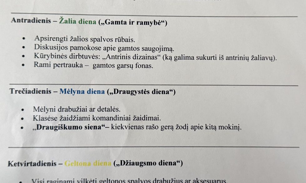 SAVAITĖ „SPALVŲ GAMA“